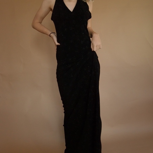 90s Starburst Glitter Halter Evening Gown - Picture 6 of 16